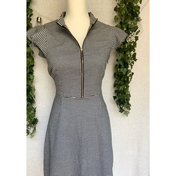Rachel Zoe Black & White Shepherds check Flutter Sleeve Aline Dress Women's 6 - Picture 6 of 12